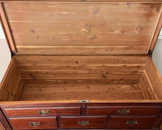 C21 - $175. Cedar Lined Chest with single drawer on the bottom. Was in front of a window so the top is sun faded but structurally it is in great condition! Measures 45" x 19.5" x 32" tall. 