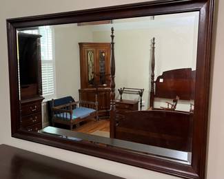 C5 - $175. Large Wall Mirror. Measures 55" x 35" tall. Solid wood frame - no name. (Matches Craftique Dresser in color.)