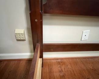 C4 - $250. King Sized 4 Poster Bed. No name. Some wear along the footboard. Measures 81.5" wide x 89" long x 80" tall. 