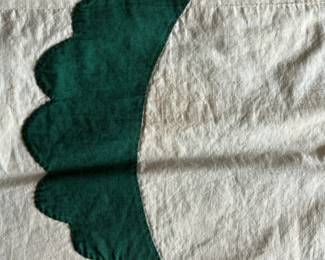 C154 - $65. Hand Pieced & Quilted Blanket & Matching Pillow with initials "EC" . Pillow is 14" square. Blanket is 57" x 86". Does have some light staining & 1 blue paint spot.  