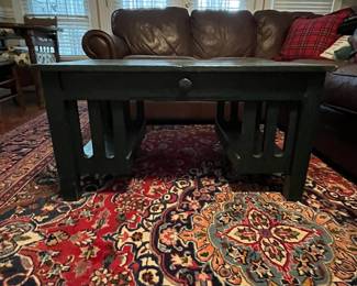 C53 - $125. Dark Green Mission Style Coffee Table. Measures 36" x 24" x 19" tall. Has single drawer. 