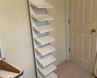 C54 - $30. White Wooden Stand (I believe it's for heeled shoes) Measures 13.25" wide x 9" deep x 62.5. 