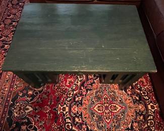 C53 - $125. Dark Green Mission Style Coffee Table. Measures 36" x 24" x 19" tall. Has single drawer. 