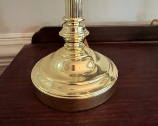 C9 - $35. Pair of Brass Lamps. Shades are both in good condition! Measures 29.25" tall. 