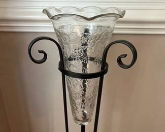 C1 - $40. Vase with Wrought Iron Floor Stand. Measures 39" tall. 