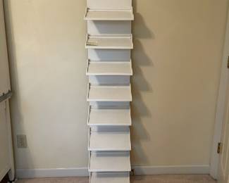 C54 - $30. White Wooden Stand (I believe it's for heeled shoes) Measures 13.25" wide x 9" deep x 62.5. 