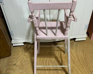 C118 - $25. Doll High Chair. Measures 11.5" wide x 11.5" deep x 28" tall. 