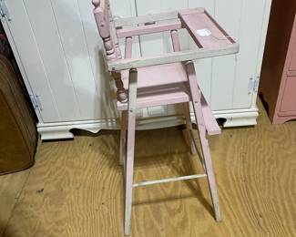 C118 - $25. Doll High Chair. Measures 11.5" wide x 11.5" deep x 28" tall. 