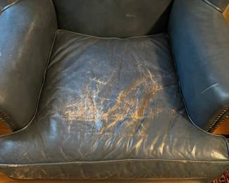 C36 - $30. Very well loved Leather Chair from Old Hickory Tannery. Hickory, NC. Measures 32" wide x 32" deep x 42" tall. 
