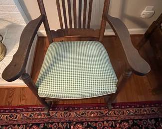 C51 - $95. Antique Solid Wood Rocker. Measures 25" wide x 31" deep x 18" floor to seat. 38" floor to top of back. 
