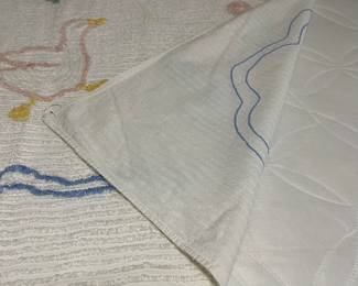 C148 - $20. 1950s Chenille Blanket. Measures 39" x 62". Has some discoloration. 