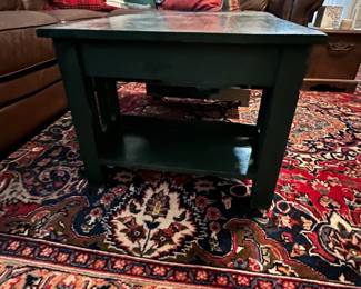 C53 - $125. Dark Green Mission Style Coffee Table. Measures 36" x 24" x 19" tall. Has single drawer. 