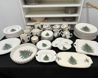 C137 - $150. Large Lot of Christmas Dishes. Glasses show the most wear on the gold trim. 