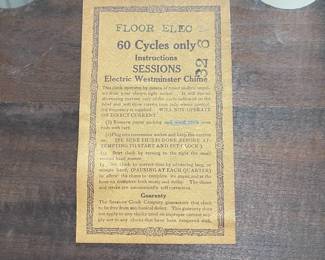 C121 - $75. Sessions Clock. Electric Westminster Chime. #326. Measures 13.75" wide x 9" deep x 67" tall. Battery operated. 