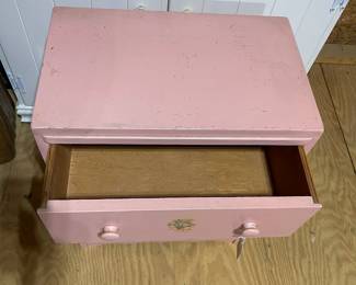 C116 - $40. Homemade Pink Dresser. Measures 19" wide x 12" deep x 25" tall. 3 drawers all open easily. 