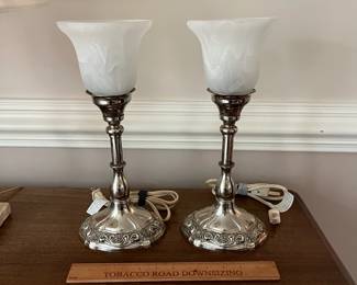 C78 - $40. PAIR of Silver plated Table Lamps. Measures 14.25" tall. 