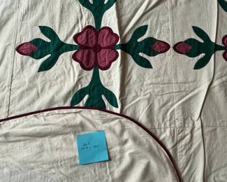 C155 - $65. Hand Pieced & Quilted Blanket "EC 1961". Measures 79.75" x 98.5". Does have some minor staining. 