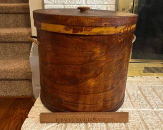C100 - $65. Bent Wood Pantry / Storage Box with Lid and Rope Handles. Measures 15.25" wide x 14.25" tall. 