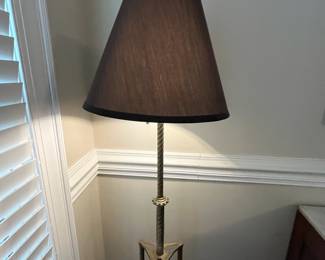 C44 - $60. Brass Floor Lamp. Measures 59" tall. 14" Base. 