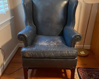 C36 - $30. Very well loved Leather Chair from Old Hickory Tannery. Hickory, NC. Measures 32" wide x 32" deep x 42" tall. 