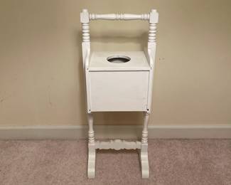C57 - $30. Vintage Smoking Stand. Painted White. Measures 11.5" x 8" x 29" tall. 