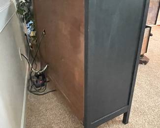 C32 - $95. Kroll Dresser / Chest. Measures 38" wide x 16" deep x 40" tall. Painted in a dark blue. Drawers all slide (bottom is a little sticky) Door on the right closes but need some adjustment. Was used as a media cabinet but could easily be a dresser or extra storage!