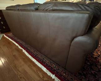 C83 - $500. Viceroy Leather Sectional. (Needs cleaned from dog hair) No rips / holes etc. Leather, Mocha, Hazelnut. Measures 87" from each corner. 34.5" deep x 34" tall. Floor to seat is 17.5" Seat is 21" deep. 
