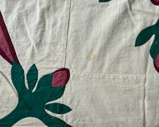 C155 - $65. Hand Pieced & Quilted Blanket "EC 1961". Measures 79.75" x 98.5". Does have some minor staining. 