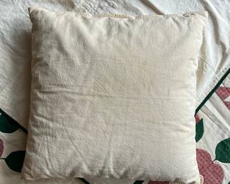 C154 - $65. Hand Pieced & Quilted Blanket & Matching Pillow with initials "EC" . Pillow is 14" square. Blanket is 57" x 86". Does have some light staining & 1 blue paint spot.  