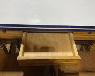 C86 - $175. Table Collapsed Measures 40" x 25" x 30" tall. Open it measures 40" x 45" x 30". Includes 6 Chairs. Enamel Coated Table Top with wood base. 6 chairs. Some rust spots & scratches but overall very good condition. Base has a sticker from Cochrane Furniture Co. Lincolnton, NC. Includes 6 Wooden Chairs. 