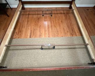C4 - $250. King Sized 4 Poster Bed. No name. Some wear along the footboard. Measures 81.5" wide x 89" long x 80" tall. 