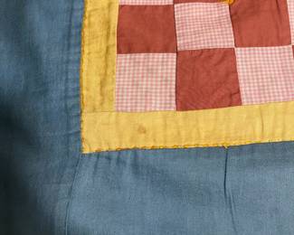 C147 - $50. Patchwork Quilt. Measures 49" x 66". Has some fading and discolored / stained spots. 