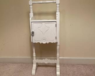 C57 - $30. Vintage Smoking Stand. Painted White. Measures 11.5" x 8" x 29" tall. 