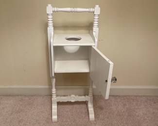 C57 - $30. Vintage Smoking Stand. Painted White. Measures 11.5" x 8" x 29" tall. 