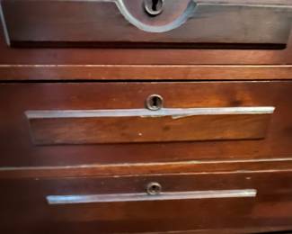 C47 - $125. 4 Drawer Marble Top Chest. Measures 41" wide x 18" deep x 32" tall. Drawers show their age and need a little patience. 