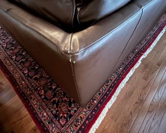 C83 - $500. Viceroy Leather Sectional. (Needs cleaned from dog hair) No rips / holes etc. Leather, Mocha, Hazelnut. Measures 87" from each corner. 34.5" deep x 34" tall. Floor to seat is 17.5" Seat is 21" deep. 