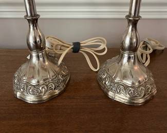 C78 - $40. PAIR of Silver plated Table Lamps. Measures 14.25" tall. 