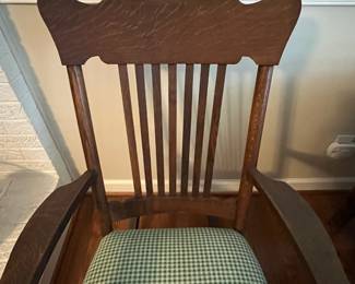 C51 - $95. Antique Solid Wood Rocker. Measures 25" wide x 31" deep x 18" floor to seat. 38" floor to top of back. 