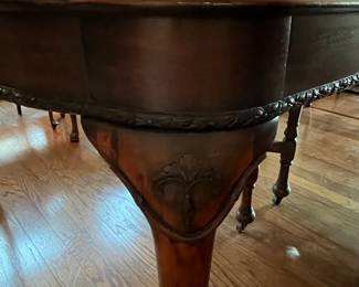 C13 - $350. Antique Mahogany Dining Table. Measures 59" long with NO leaf. 48" wide x 30" tall. (Has 3 Leaves - each adds 12" )  1 arm chair + 6 regular chairs. Was refinished in 2011. Solid table but it is an antique and has some issues from general use. Some wiggles and some veneer issues. 