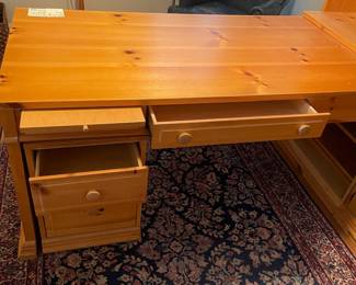 C39 - $250. Broyhill - Pine Office Furniture. Moves in 6 pieces. It is on the 2nd story so please have help to move! Can be configured a lot of ways! Individual piece on the right is 32" wide x 21" deep x 79" tall. Desk piece is 60" long + the attached piece making it 80" as set up. 32" deep x 30" tall. Very Sturdy!