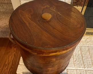 C100 - $65. Bent Wood Pantry / Storage Box with Lid and Rope Handles. Measures 15.25" wide x 14.25" tall. 