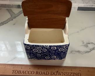 C136 - $30. Calico Blue by Staffordshire Salt Box. Burleigh Stamp. 