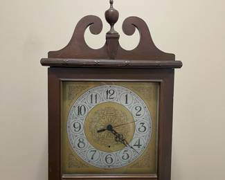 C121 - $75. Sessions Clock. Electric Westminster Chime. #326. Measures 13.75" wide x 9" deep x 67" tall. Battery operated. 