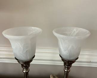 C78 - $40. PAIR of Silver plated Table Lamps. Measures 14.25" tall. 