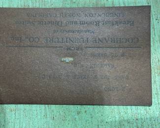 C86 - $175. Table Collapsed Measures 40" x 25" x 30" tall. Open it measures 40" x 45" x 30". Includes 6 Chairs. Enamel Coated Table Top with wood base. 6 chairs. Some rust spots & scratches but overall very good condition. Base has a sticker from Cochrane Furniture Co. Lincolnton, NC. Includes 6 Wooden Chairs. 