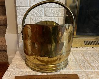 C103 - $25. Brass Ash Bucket with Handle. Measures 12" x 14.5" tall.  Made in England. 