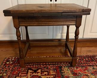 C48 - $40. Antique Side Table. Measures 24" x 18" x 21.5" tall. 40" when leaves are extended out. 
