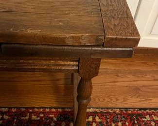 C48 - $40. Antique Side Table. Measures 24" x 18" x 21.5" tall. 40" when leaves are extended out. 