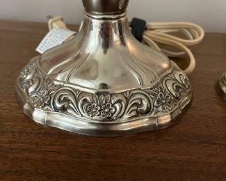 C78 - $40. PAIR of Silver plated Table Lamps. Measures 14.25" tall. 