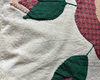 C154 - $65. Hand Pieced & Quilted Blanket & Matching Pillow with initials "EC" . Pillow is 14" square. Blanket is 57" x 86". Does have some light staining & 1 blue paint spot.  